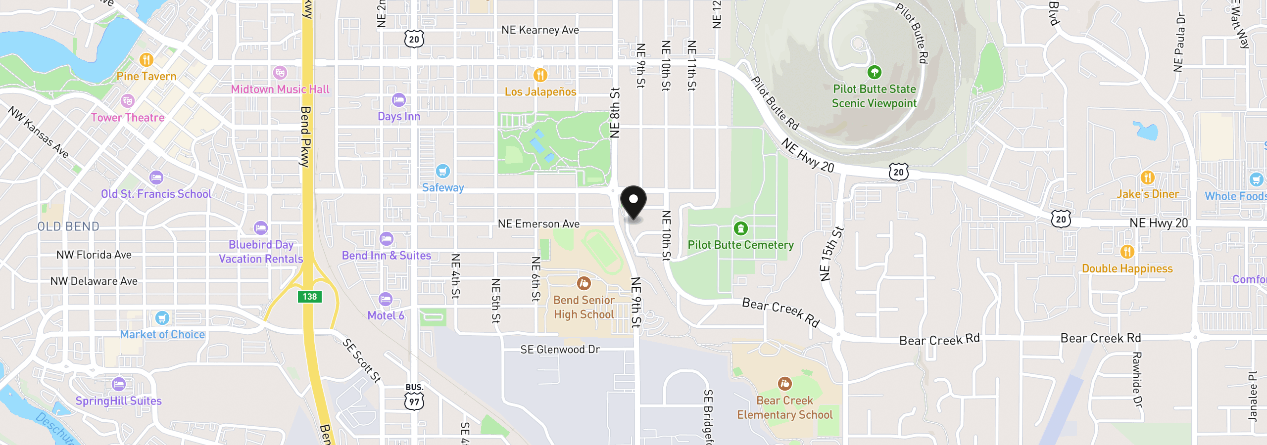 Map showing the location of 438 NE 9th St, Bend, OR 97701