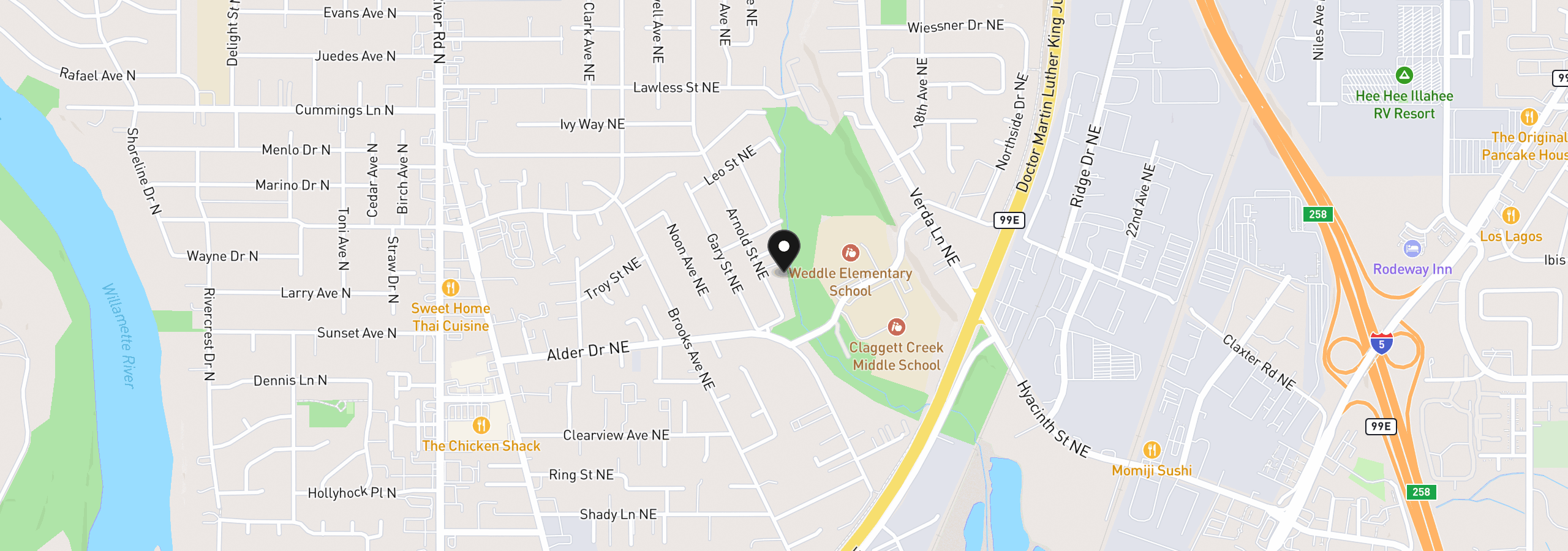 Map showing the location of 4100 Arnold St NE, Keizer, OR 97303