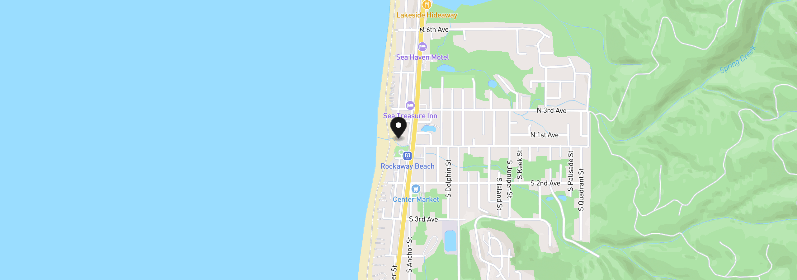 Map showing the location of 115 N Miller St 203-G, Rockaway Beach, OR 97136