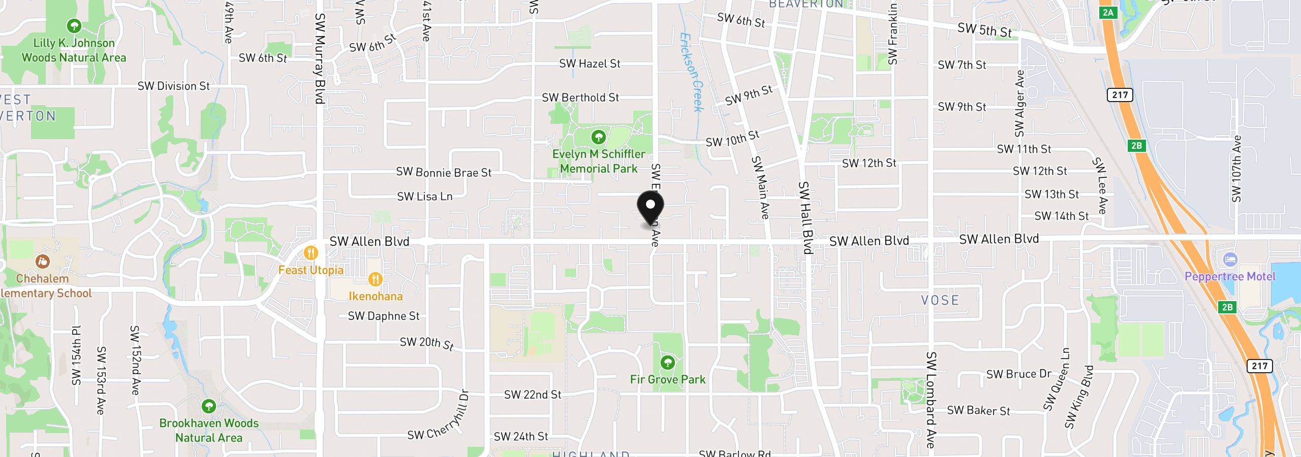 Map showing the location of 13155 SW Allen Blvd 24, Beaverton, OR 97005