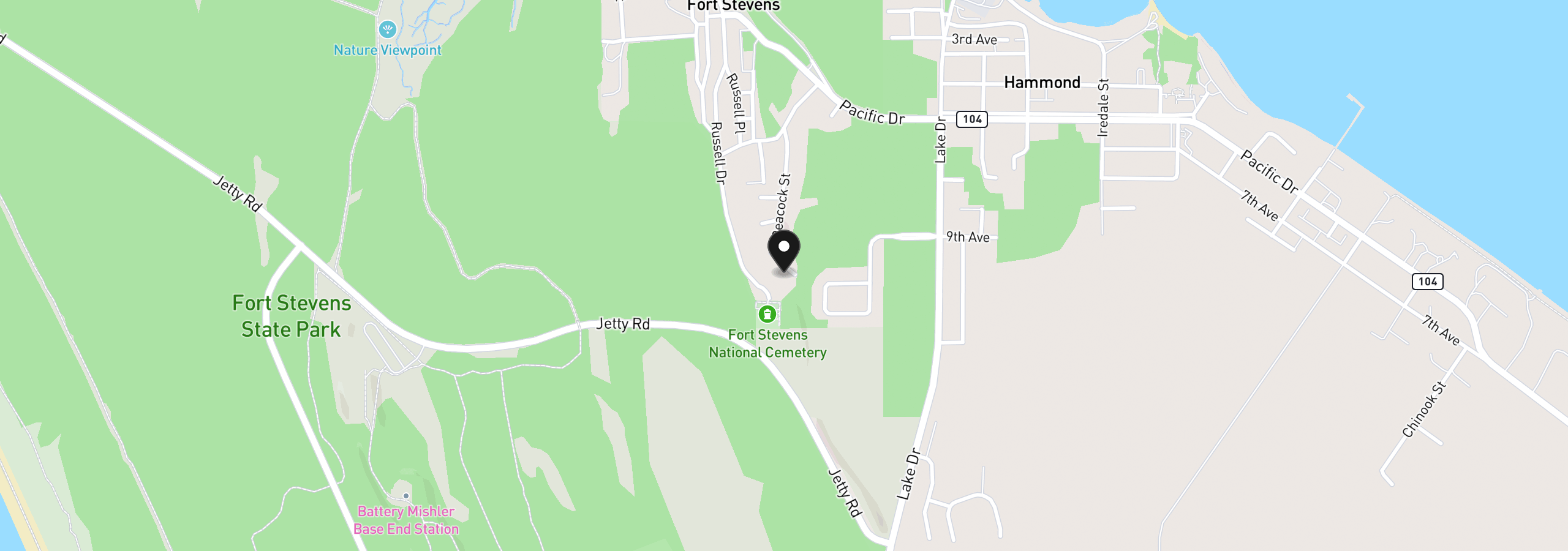 Map showing the location of 1105 Peacock St, Hammond, OR 97121