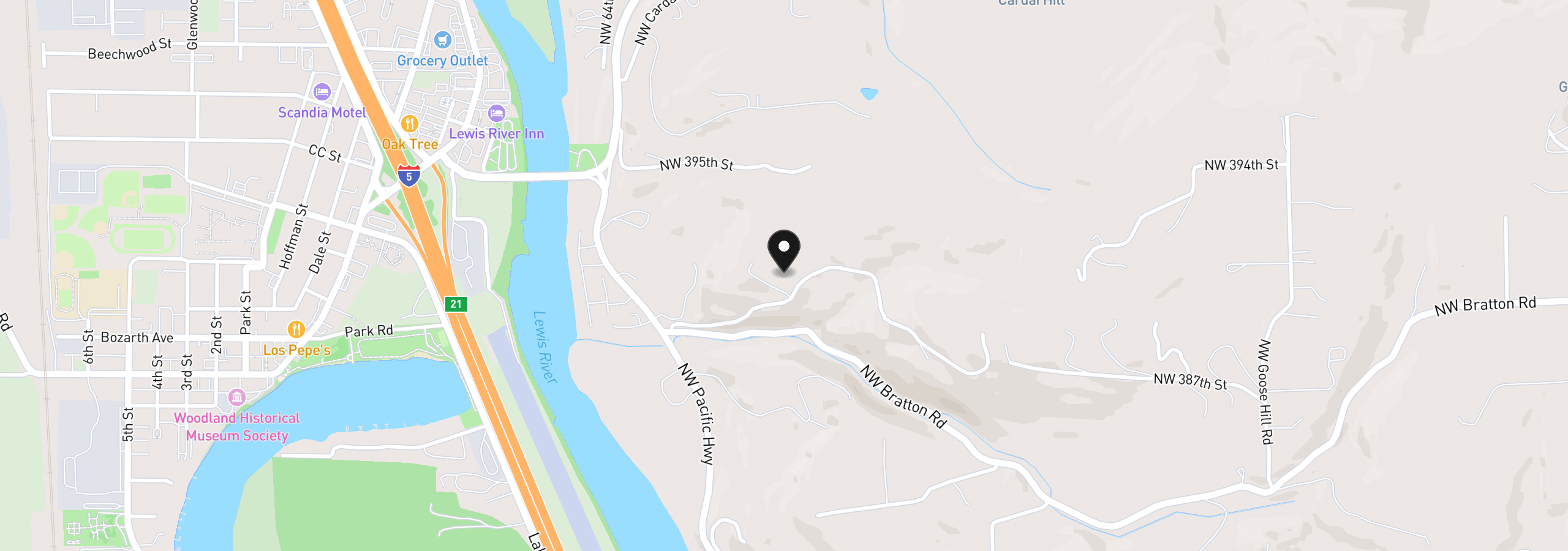 Map showing the location of 1 NW 389th St, Woodland, Wa 98674
