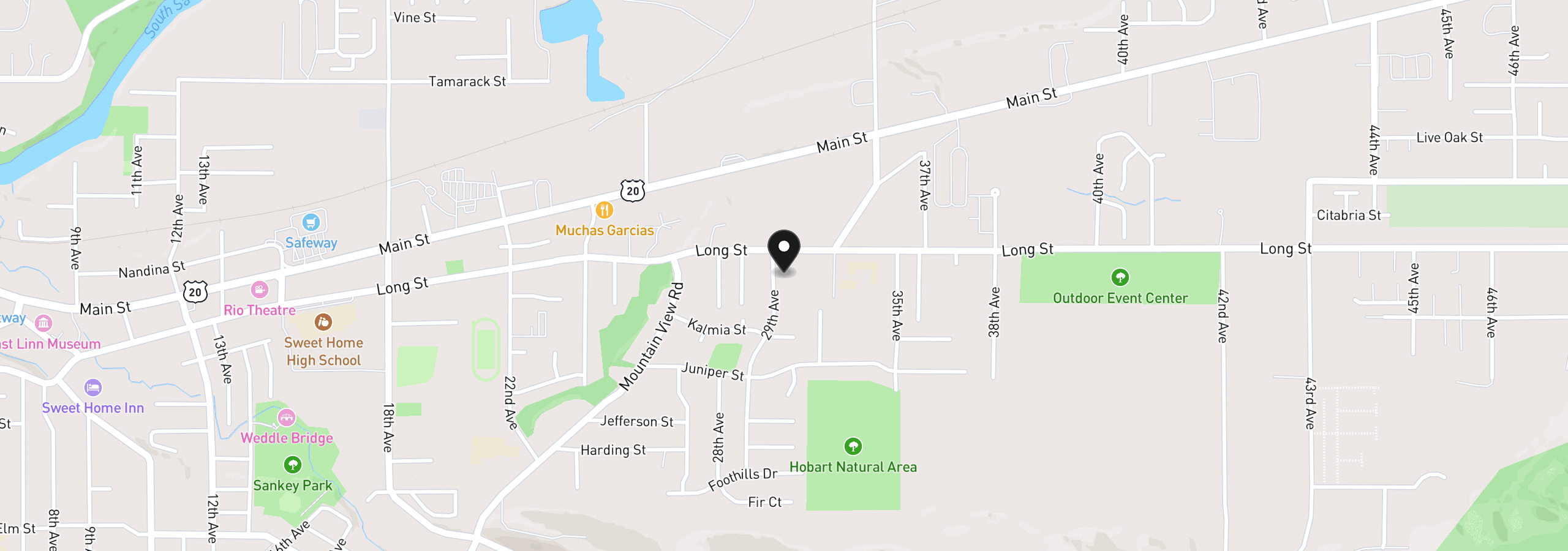 Map showing the location of 29th Av Lot4900, Sweet Home, OR 97386