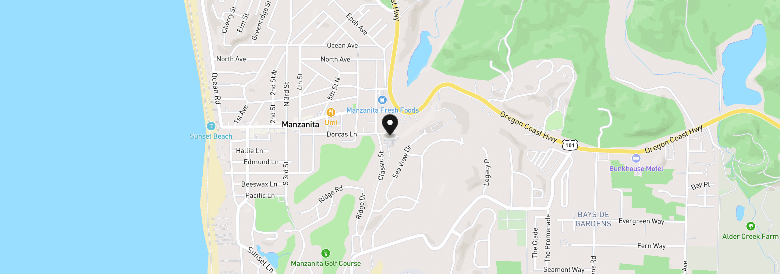 Map showing the location of 750 Dorcas Ln, Manzanita, OR 97130