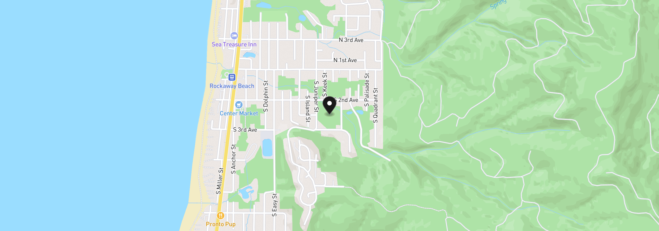 Map showing the location of S 2nd Ave, Rockaway Beach, OR 97136