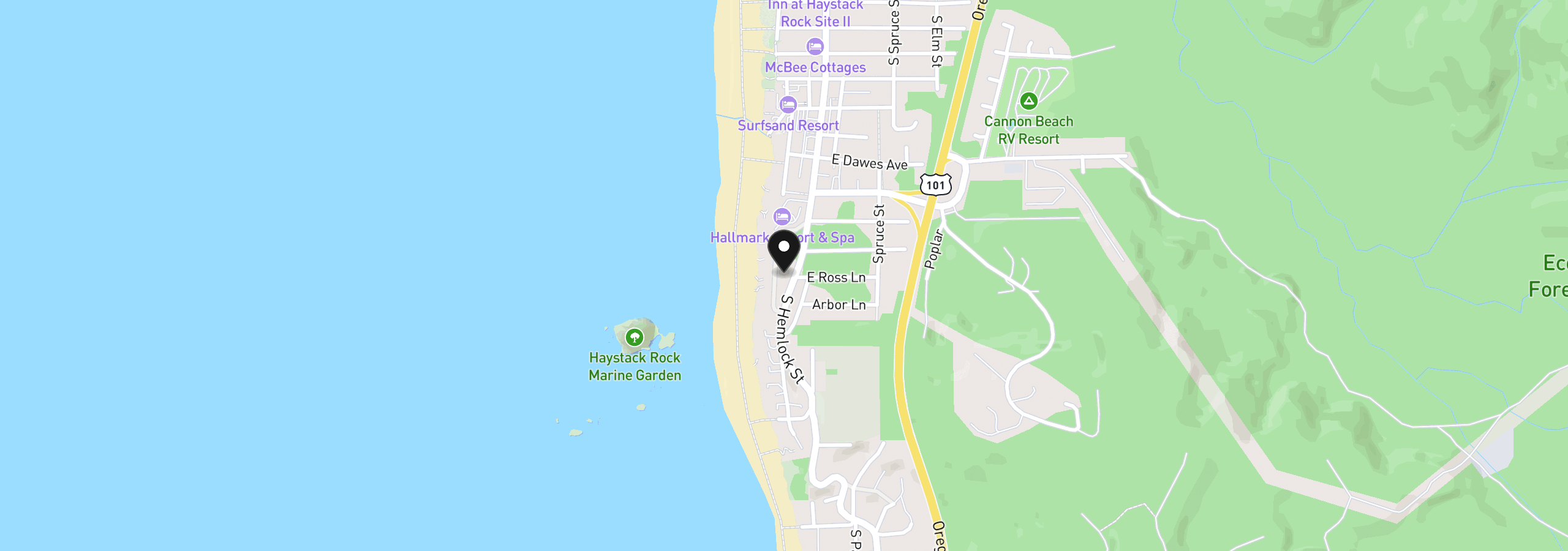 Map showing the location of Forest Lawn Lot 4101 4101, Cannon Beach, OR 97110