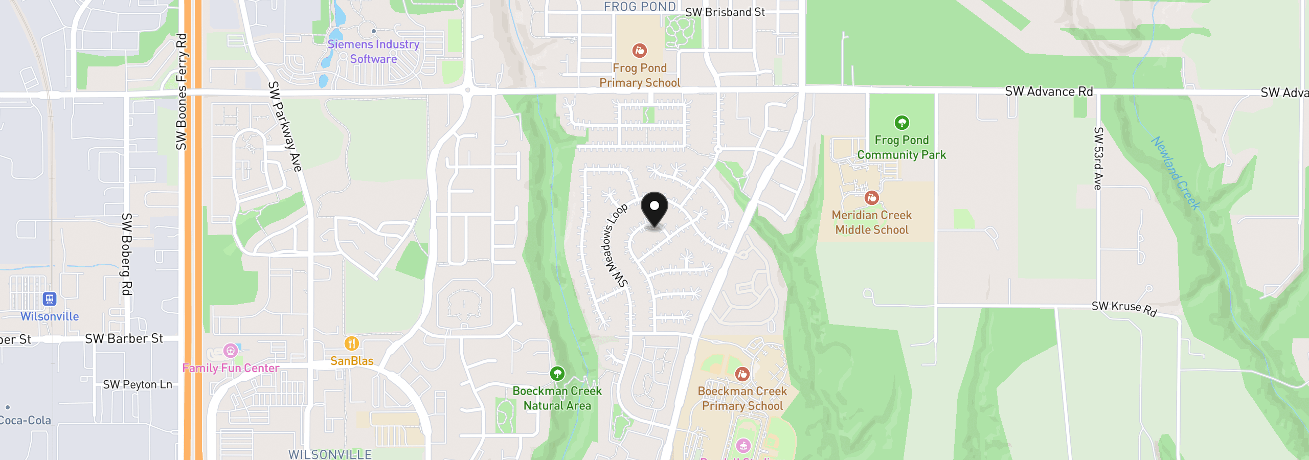 Map showing the location of 28620 SW Crestwood Dr, Wilsonville, OR 97070