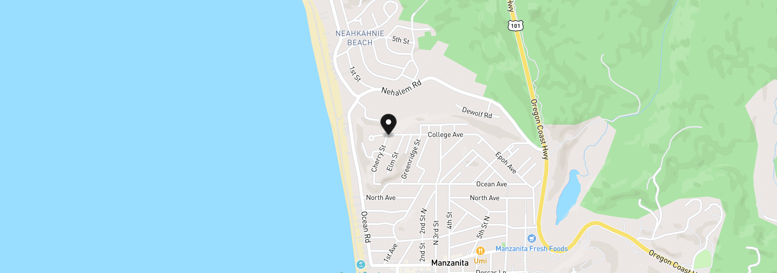 Map showing the location of 108 College Ave, Manzanita, OR 97130