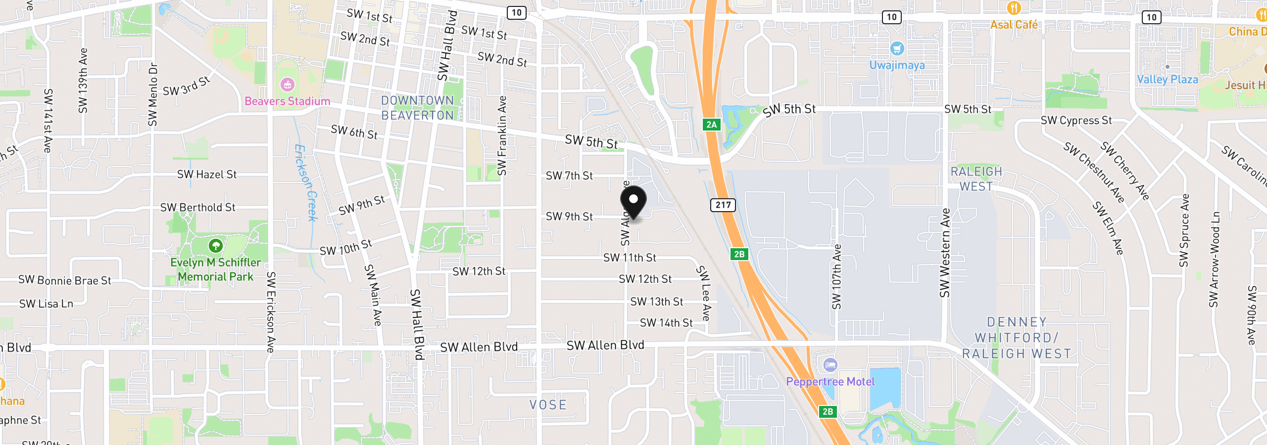 Map showing the location of 5470 SW Alger Ave A3, Beaverton, OR 97005