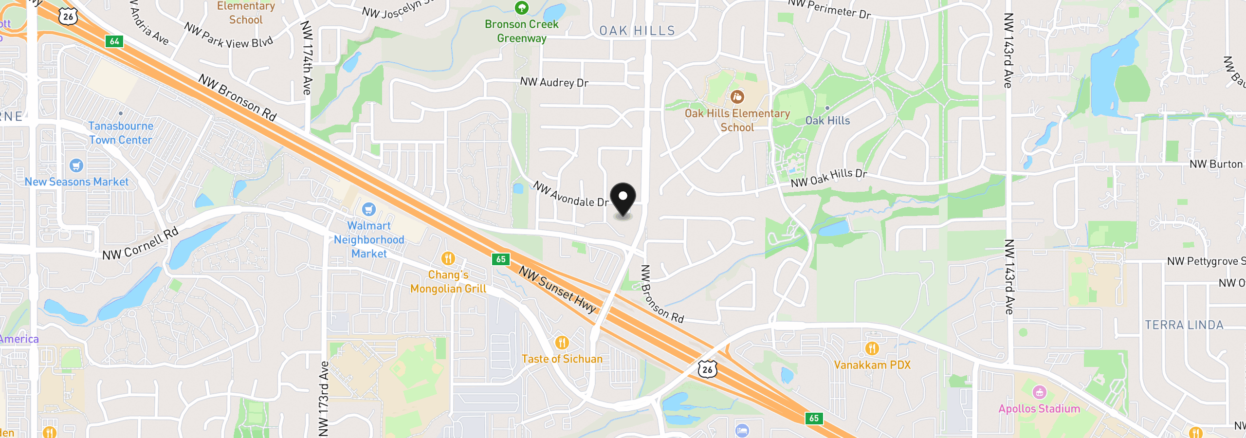 Map showing the location of 2145 NW 159th Pl, Beaverton, OR 97006