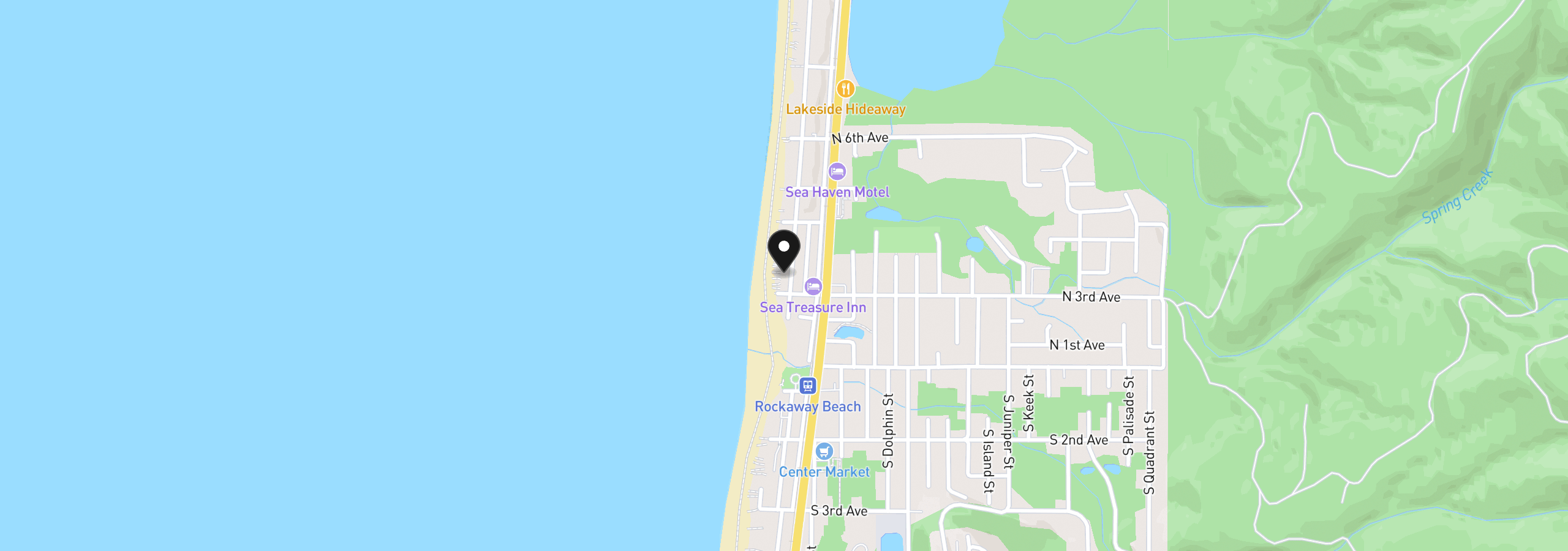 Map showing the location of 321 N Pacific St, Rockaway Beach, OR 97136