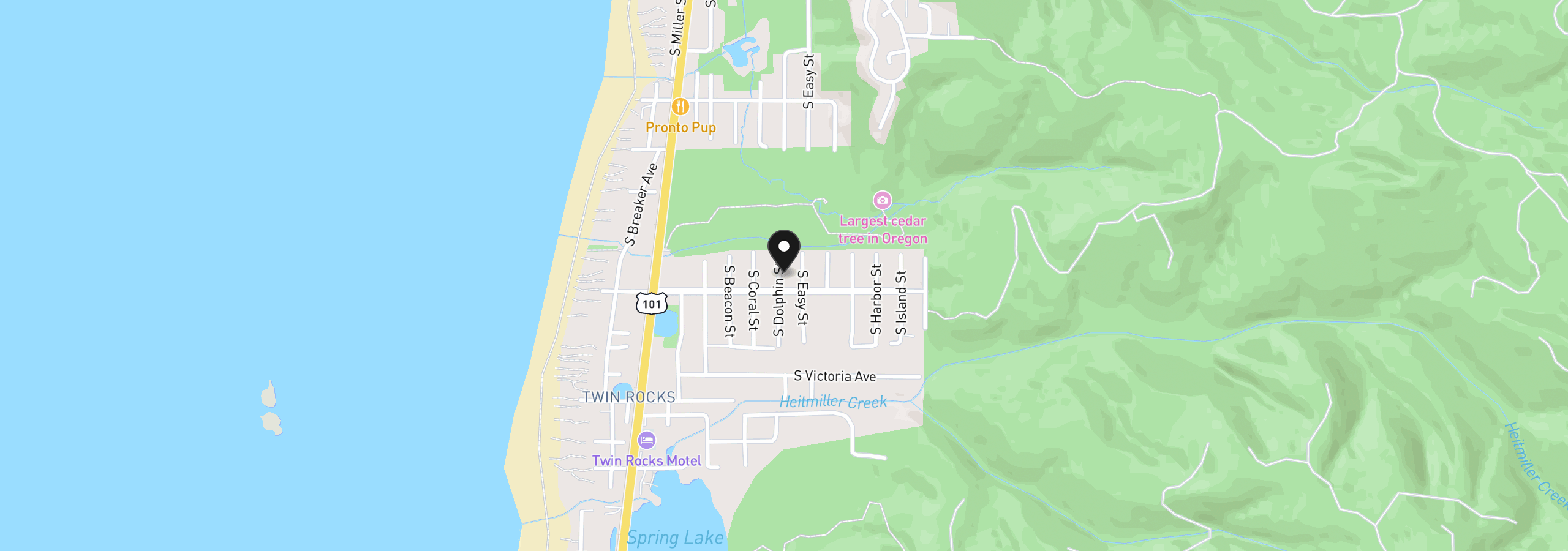 Map showing the location of 966 S Dolphin St, Rockaway Beach, OR 97136