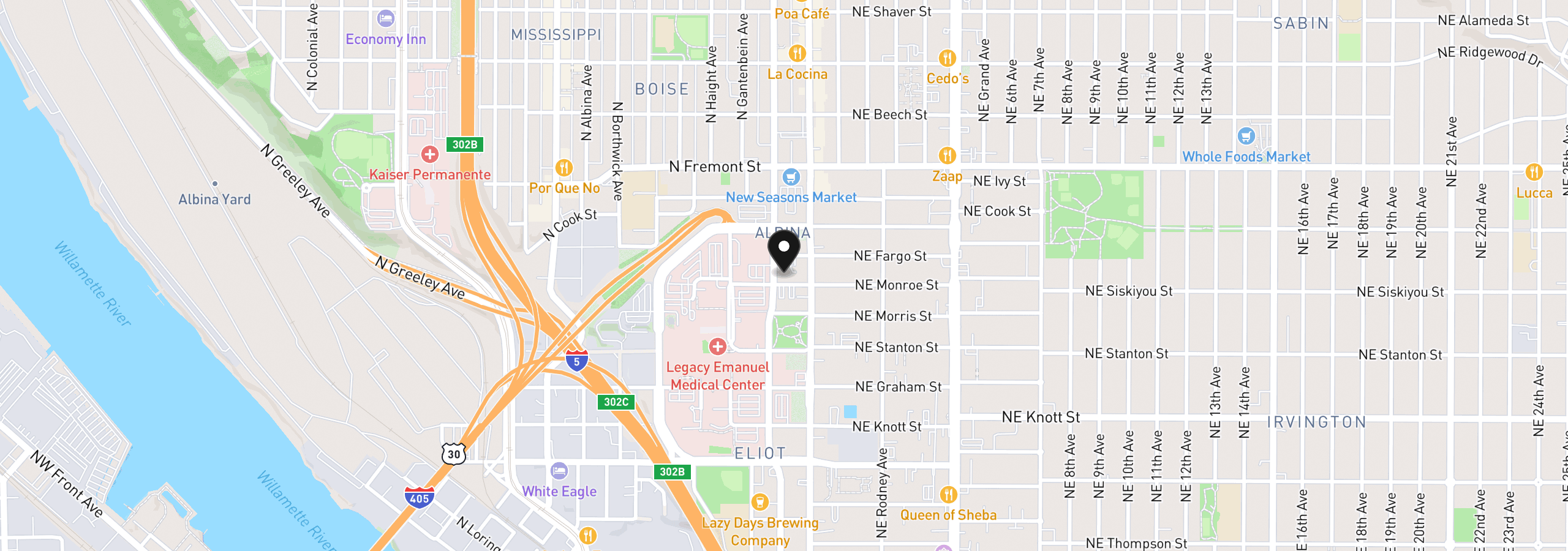 Map showing the location of 103 N Monroe St, Portland, OR 97227