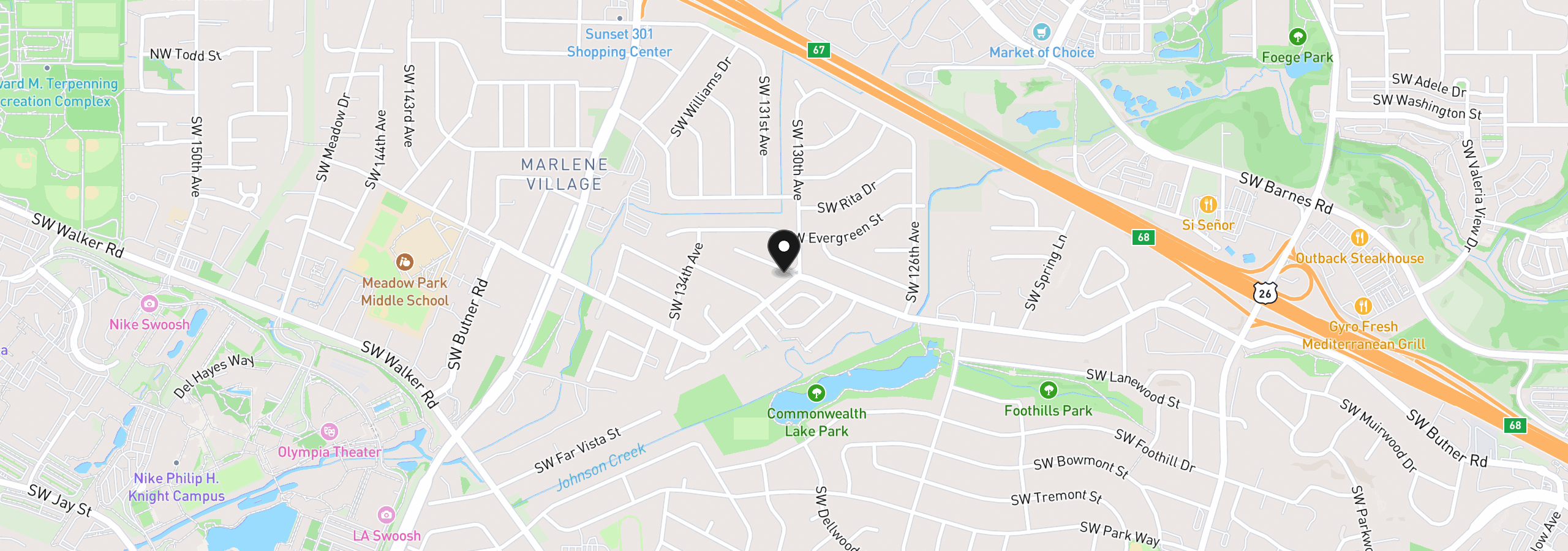 Map showing the location of 13040 SW Butner Ct, Beaverton, OR 97005