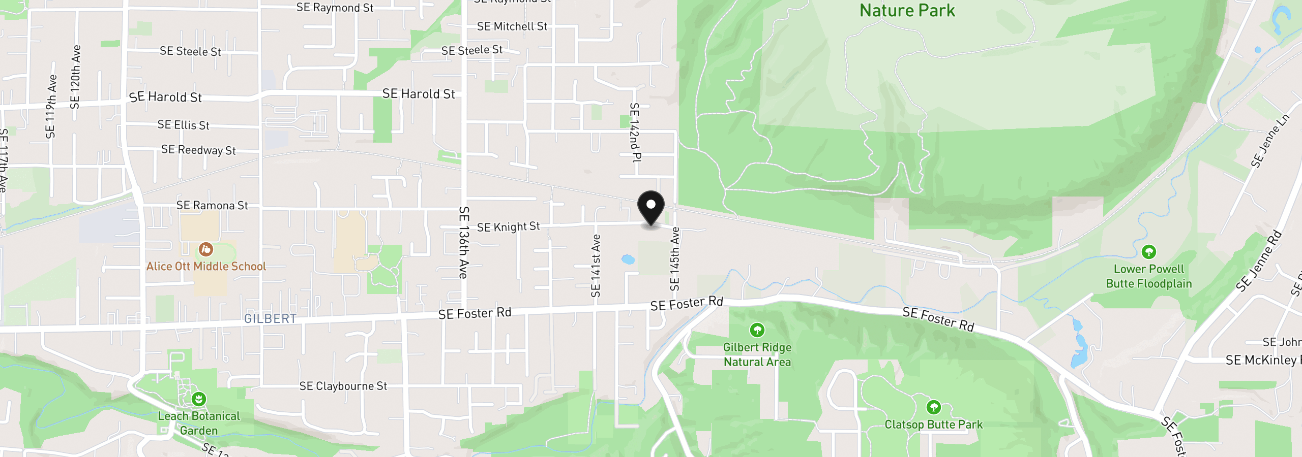 Map showing the location of 14372 SE Knight St, Portland, OR 97236