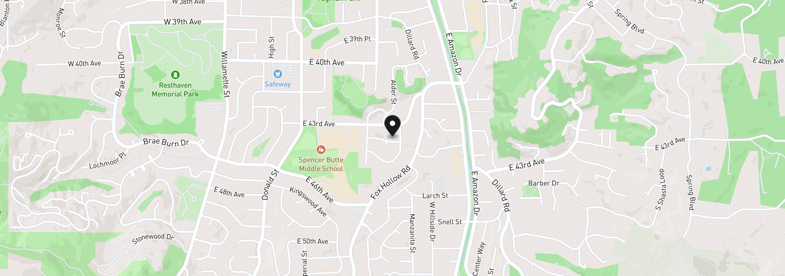 Map showing the location of 785 E 44th Ave, Eugene, OR 97405
