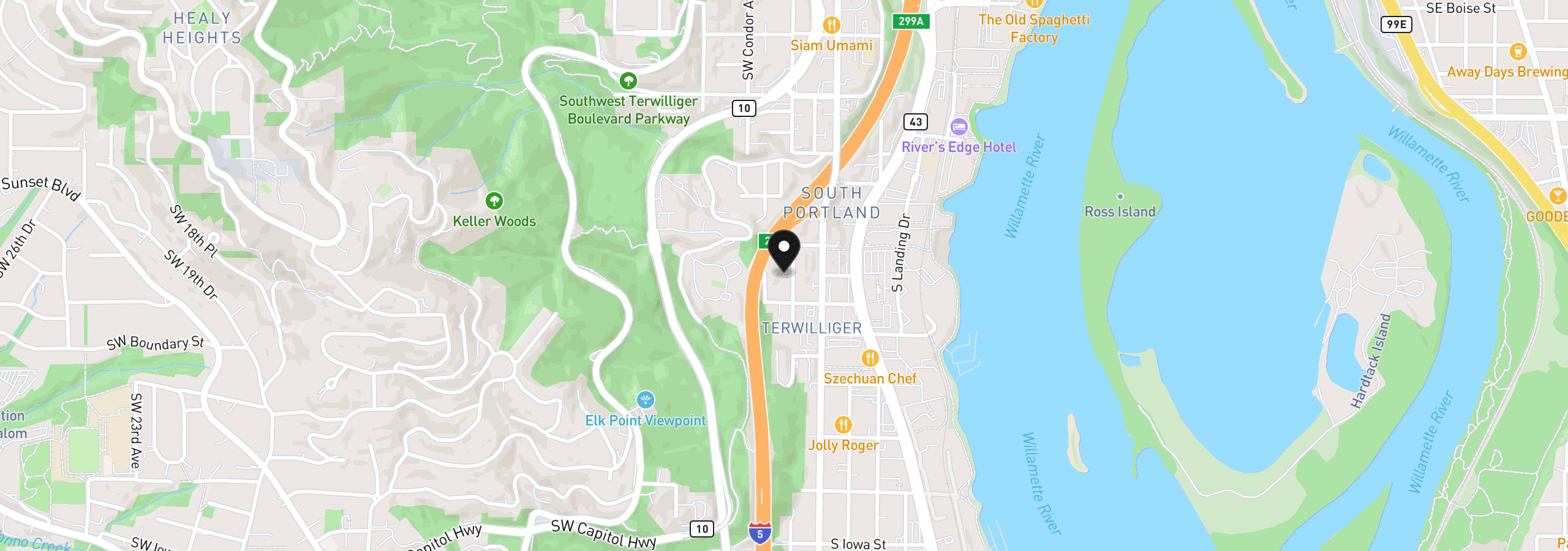Map showing the location of 5047 SW View Point Ter C, Portland, OR 97239