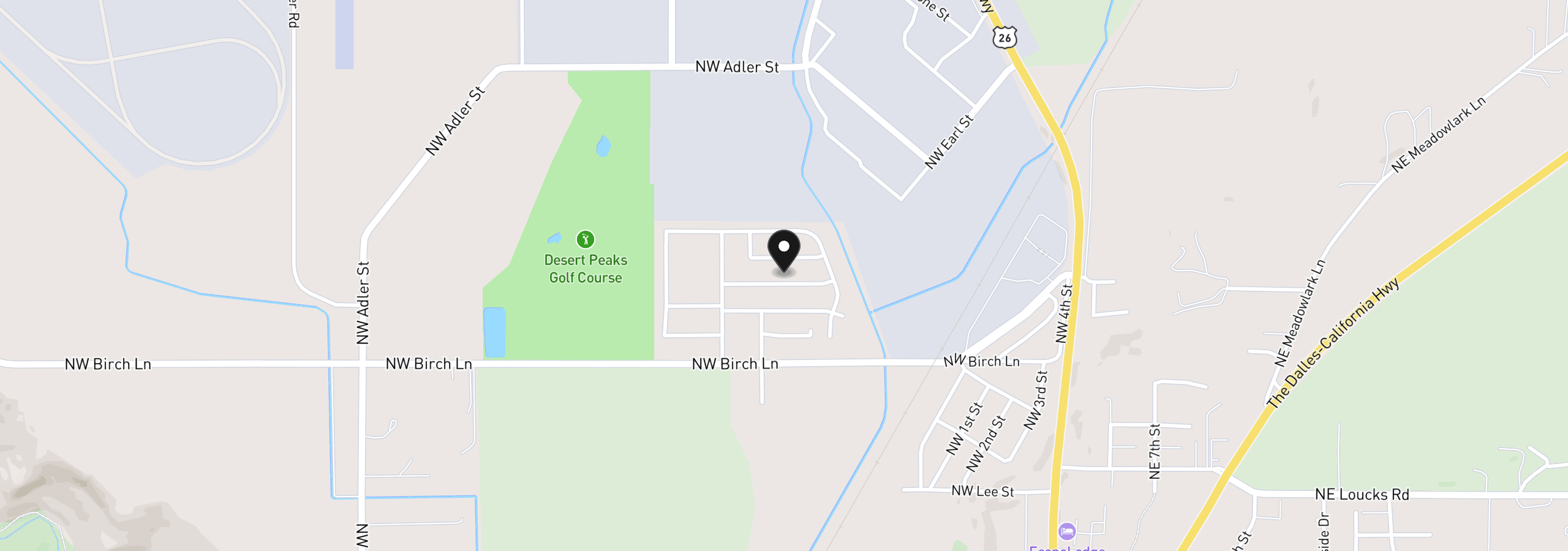 Map showing the location of 280 NW Double Eagle Ave, Madras, OR 97741