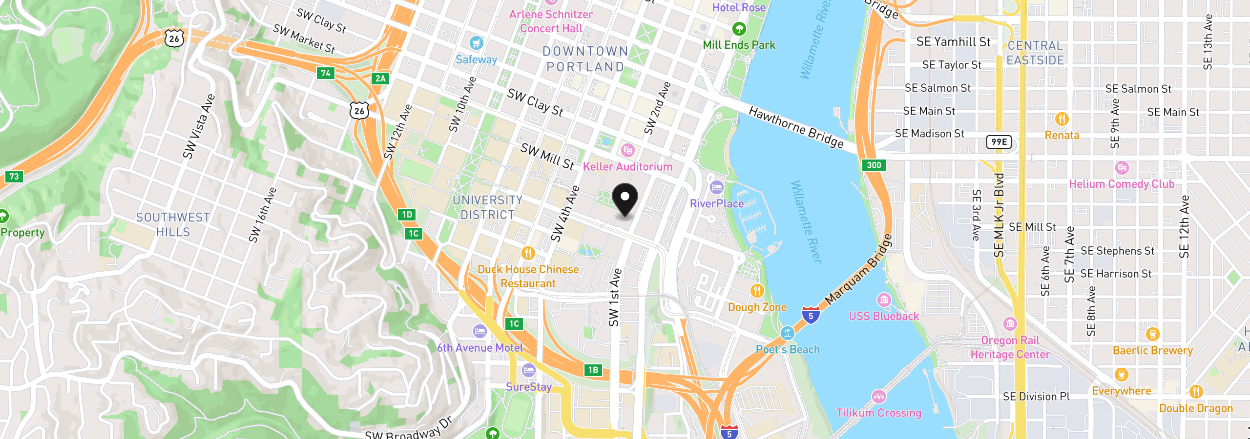 Map showing the location of 111 SW Harrison St 17b, Portland, OR 97201