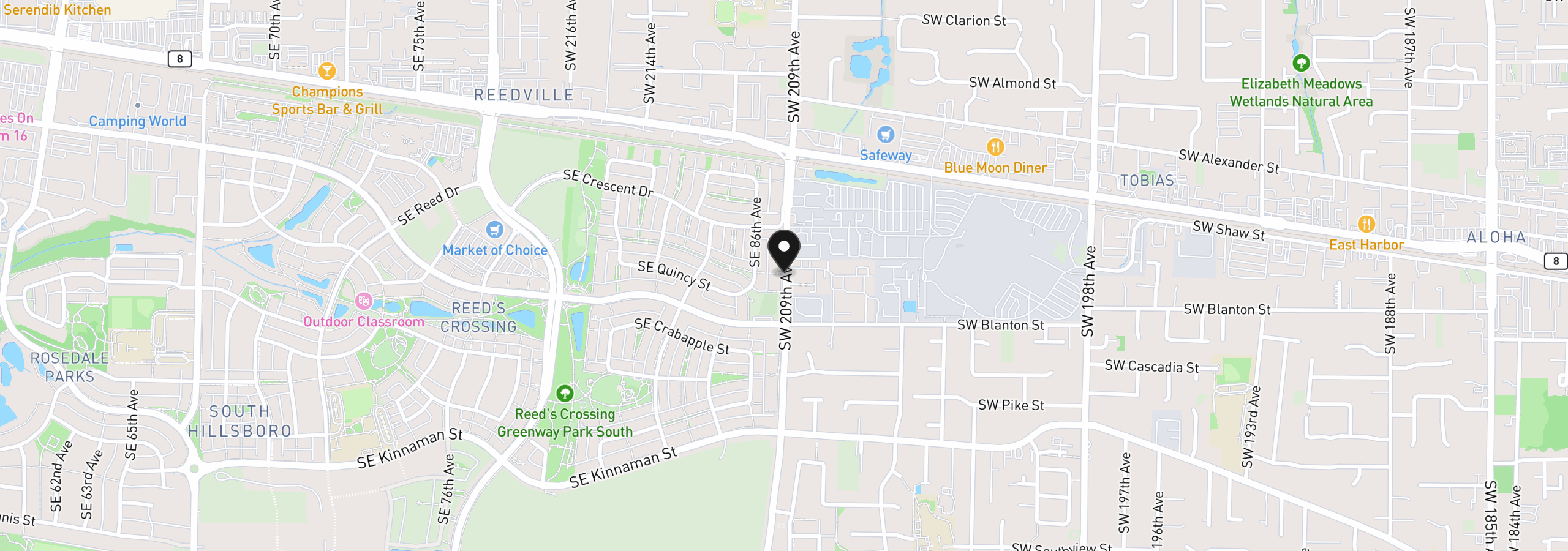 Map showing the location of 3589 SW 209th Ave, Hillsboro, OR 97123