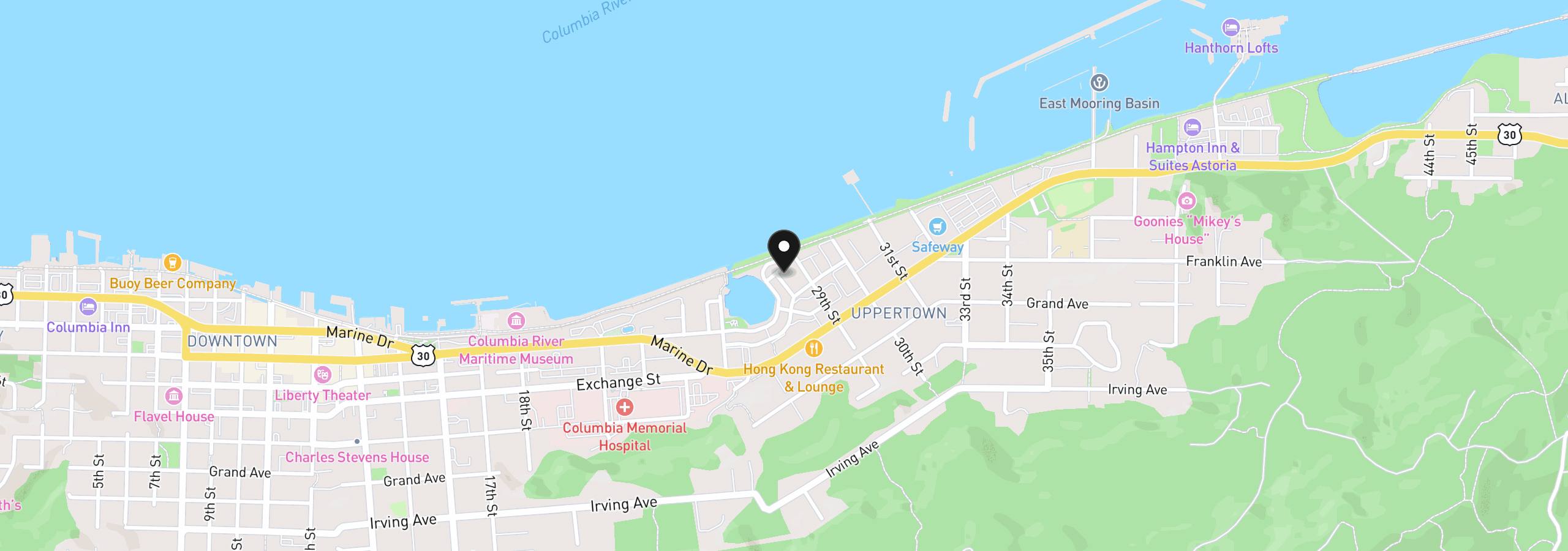 Map showing the location of 240 Round House Rd, Astoria, OR 97103