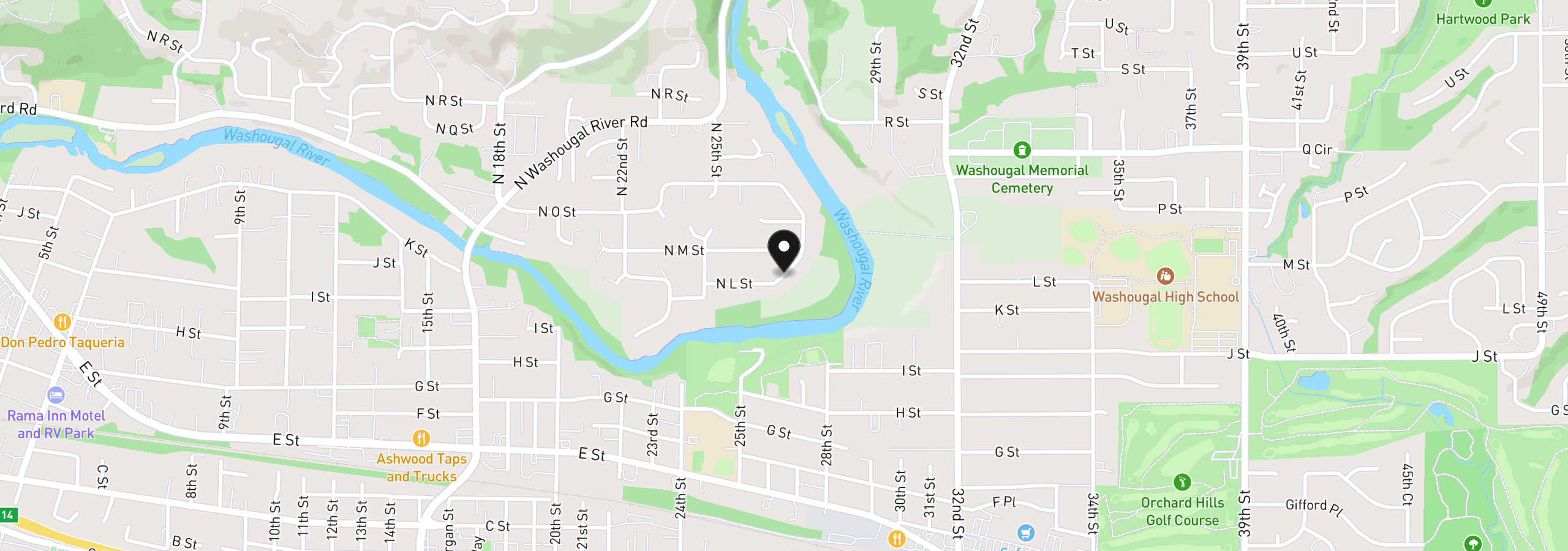 Map showing the location of 2708 N L St, Washougal, Wa 98671
