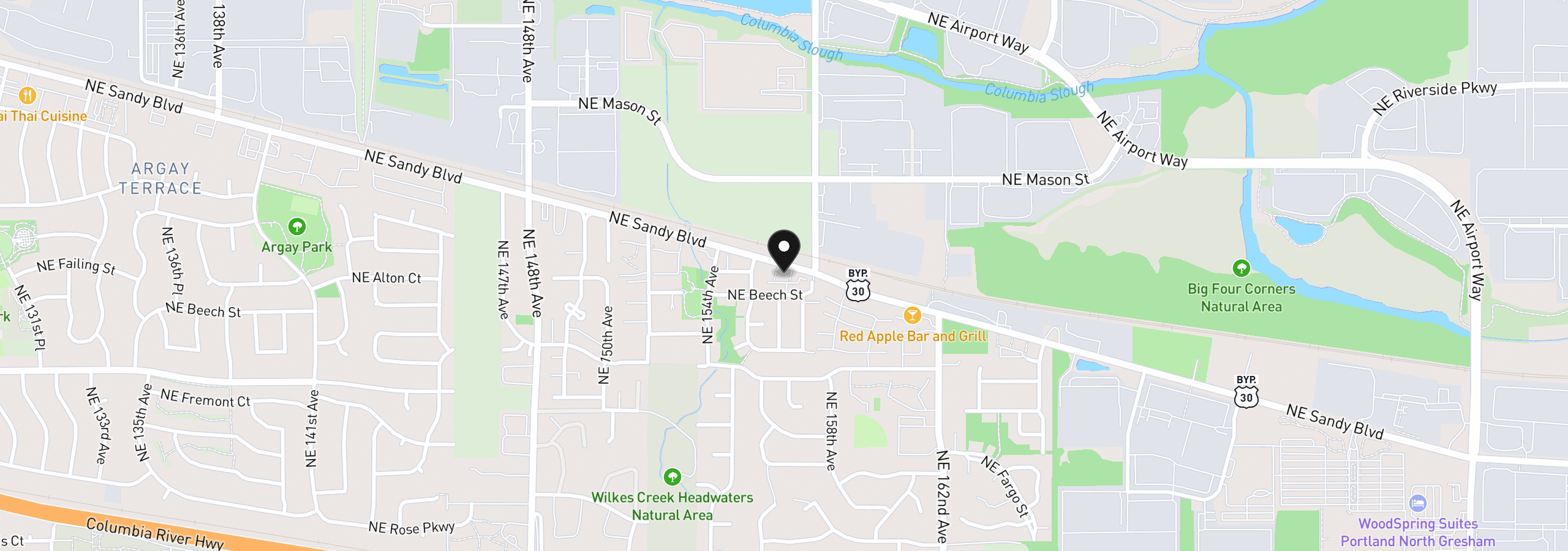 Map showing the location of 15715 NE Beech St 4g, Portland, OR 97230