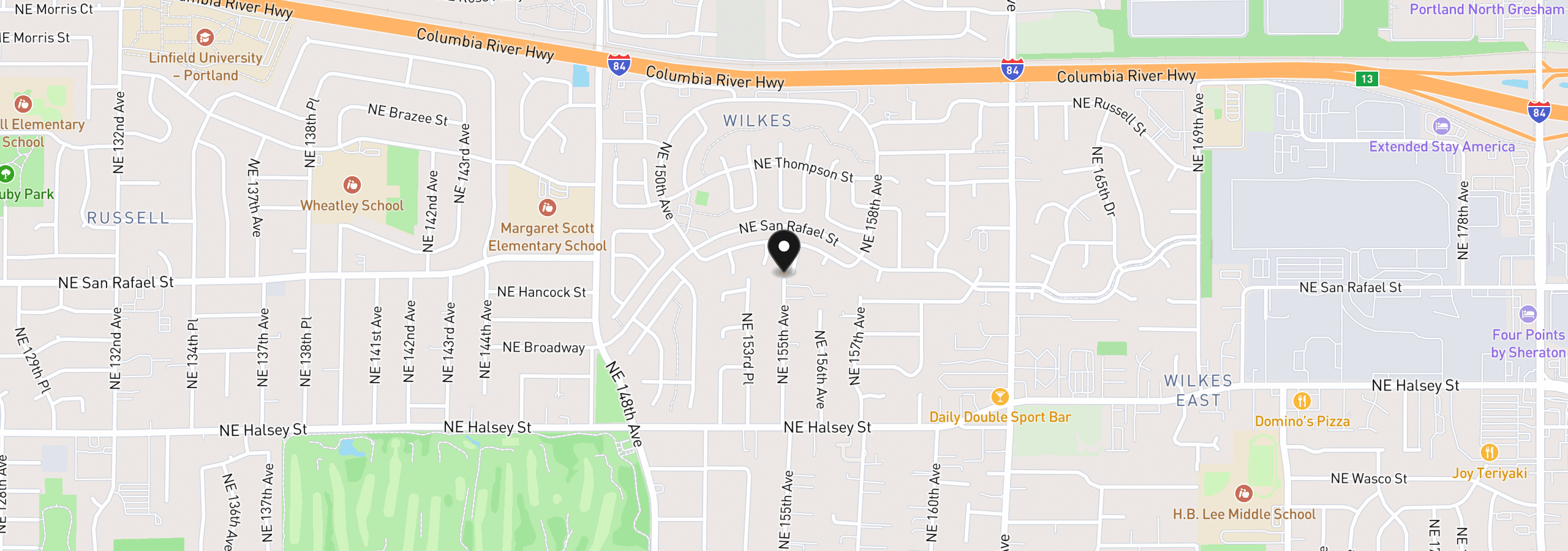Map showing the location of 2003 NE 155th Ct, Portland, OR 97230