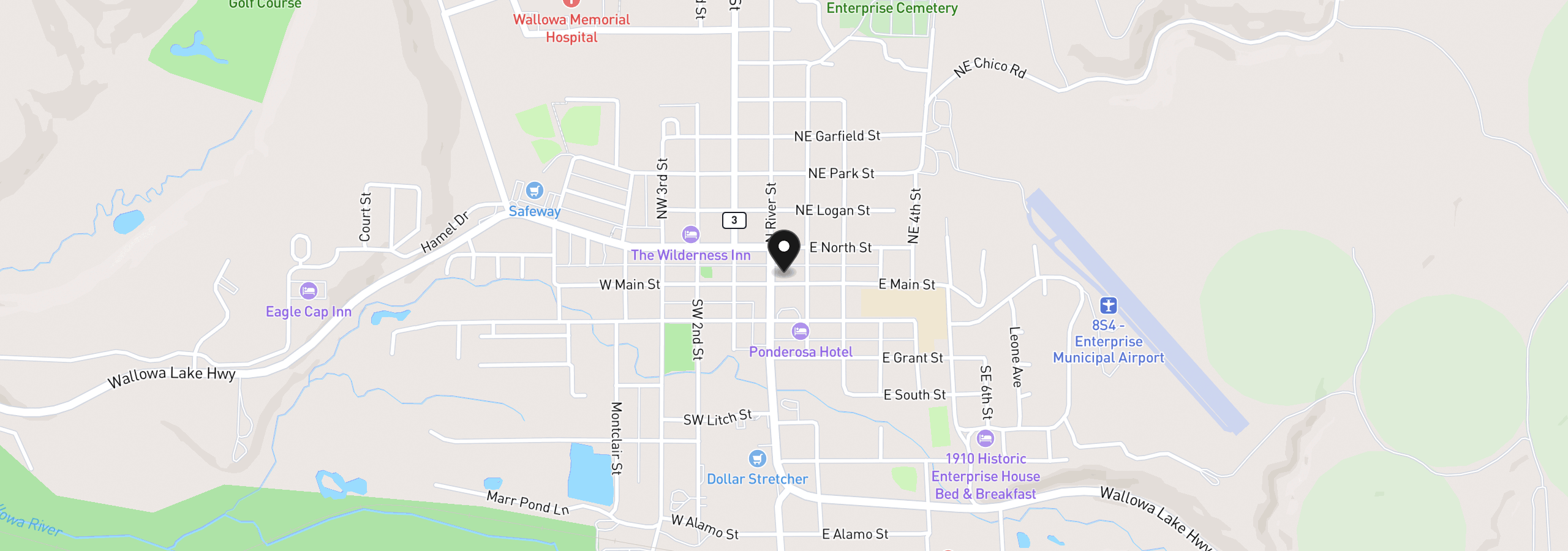 Map showing the location of 105 E Main St, Enterprise, OR 97828