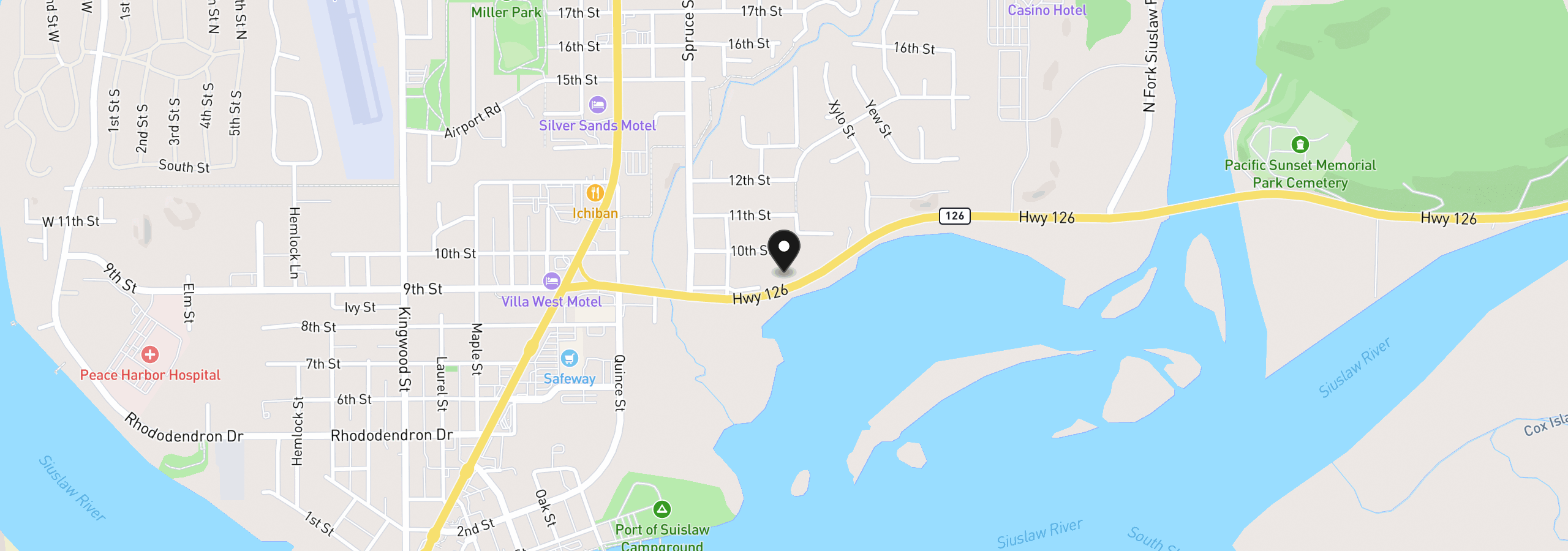 Map showing the location of Hwy 126, Florence, OR 97439