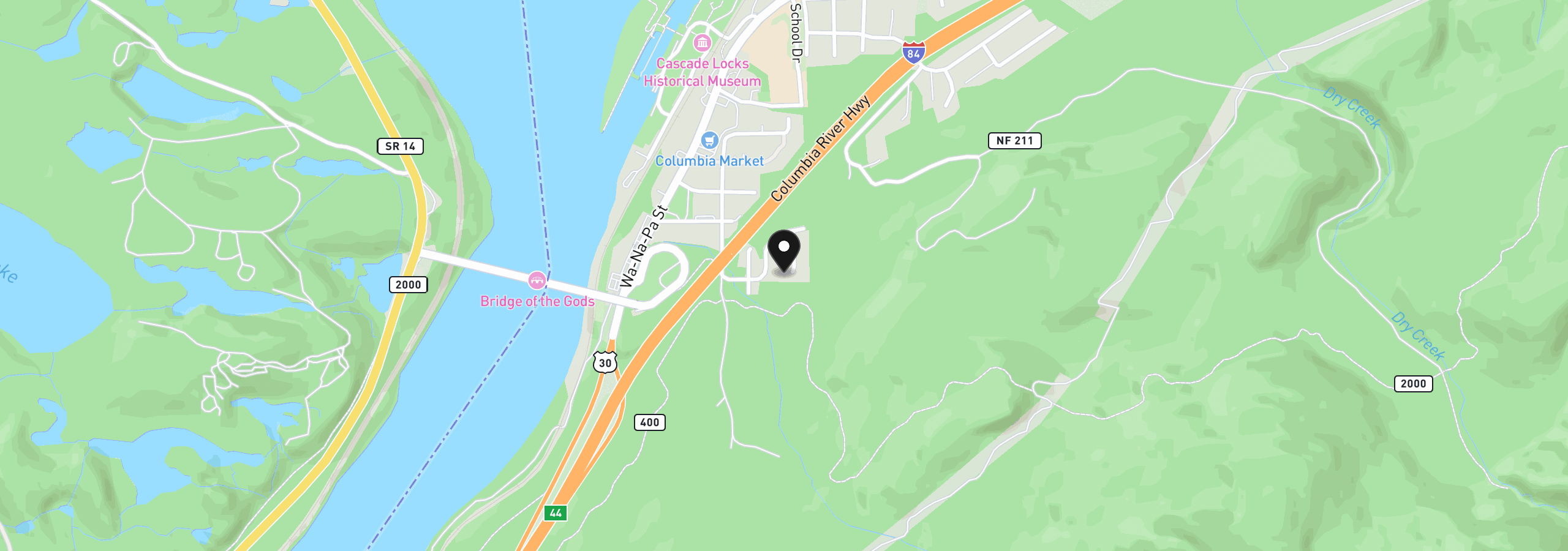 Map showing the location of 951 SW Spelling Pl 14, Cascade Locks, OR 97014