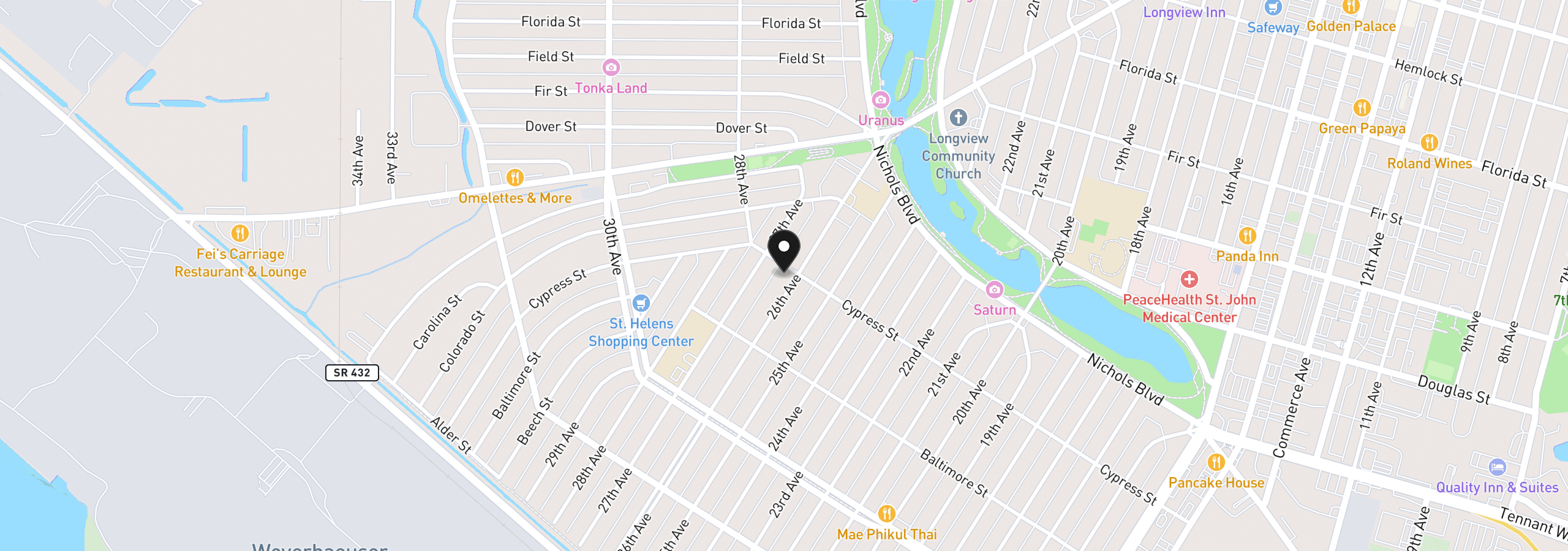 Map showing the location of 571 26th Ave, Longview, Wa 98632