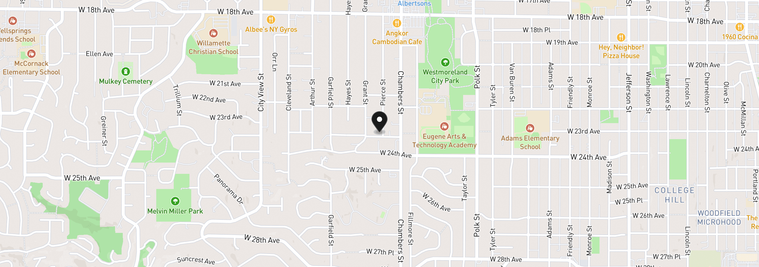 Map showing the location of 2296 Pierce St, Eugene, OR 97405