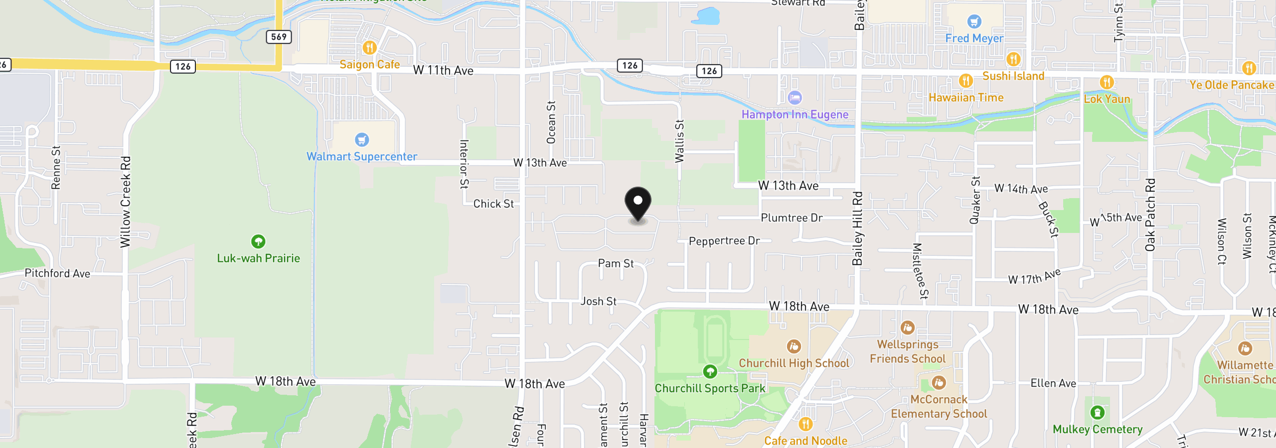 Map showing the location of 1415 S Bertelsen Rd 40, Eugene, OR 97402