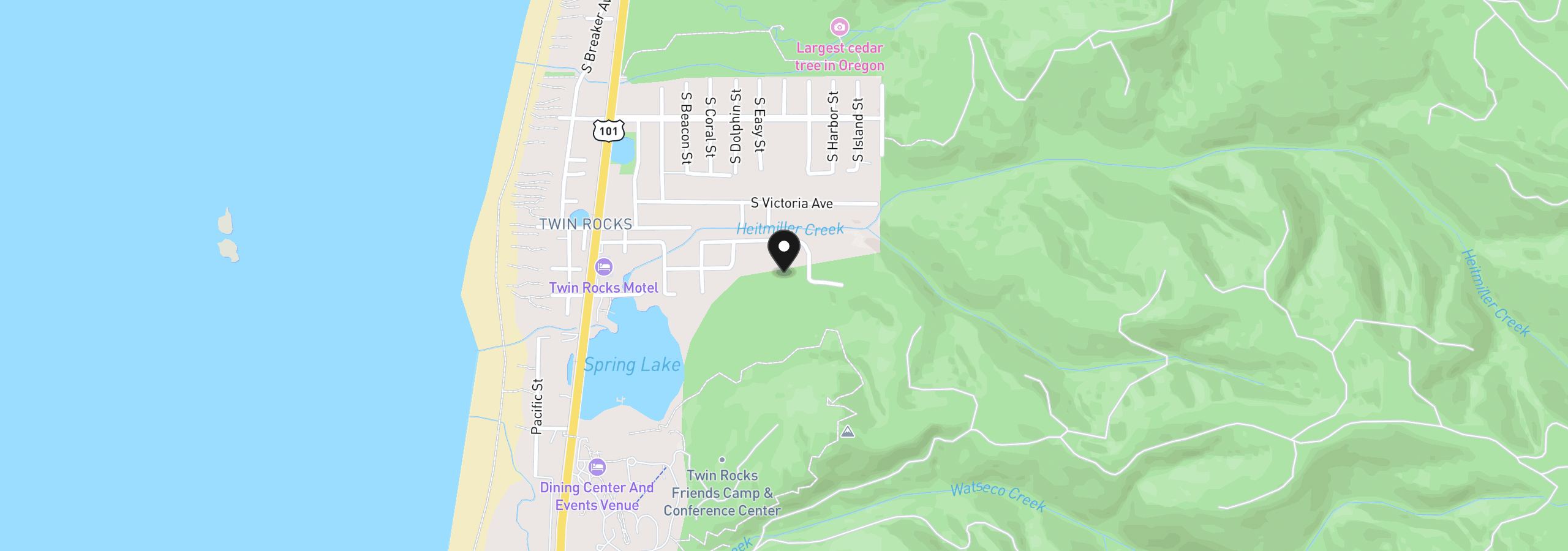 Map showing the location of Marigold St, Rockaway Beach, OR 97136