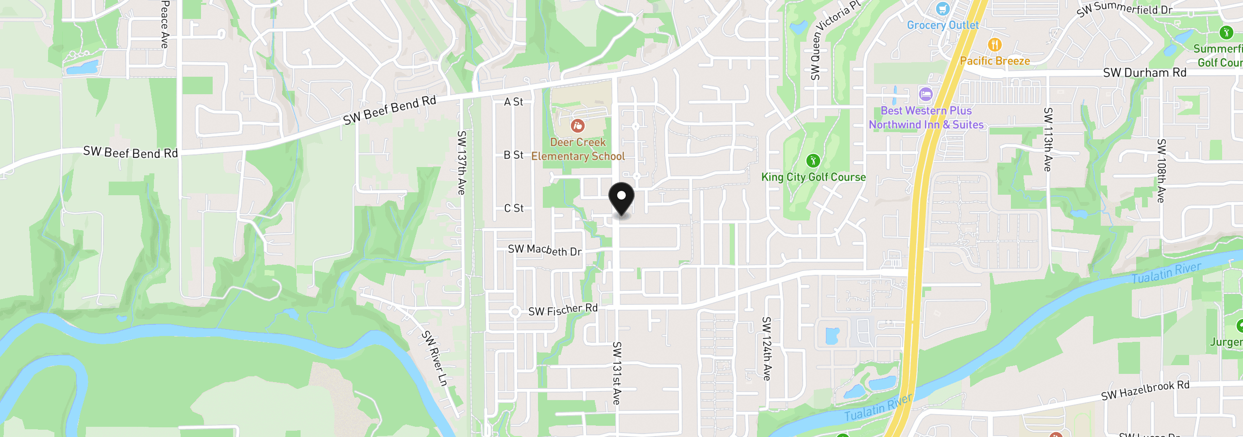 Map showing the location of 16628 SW Jordan Way, Portland, OR 97224