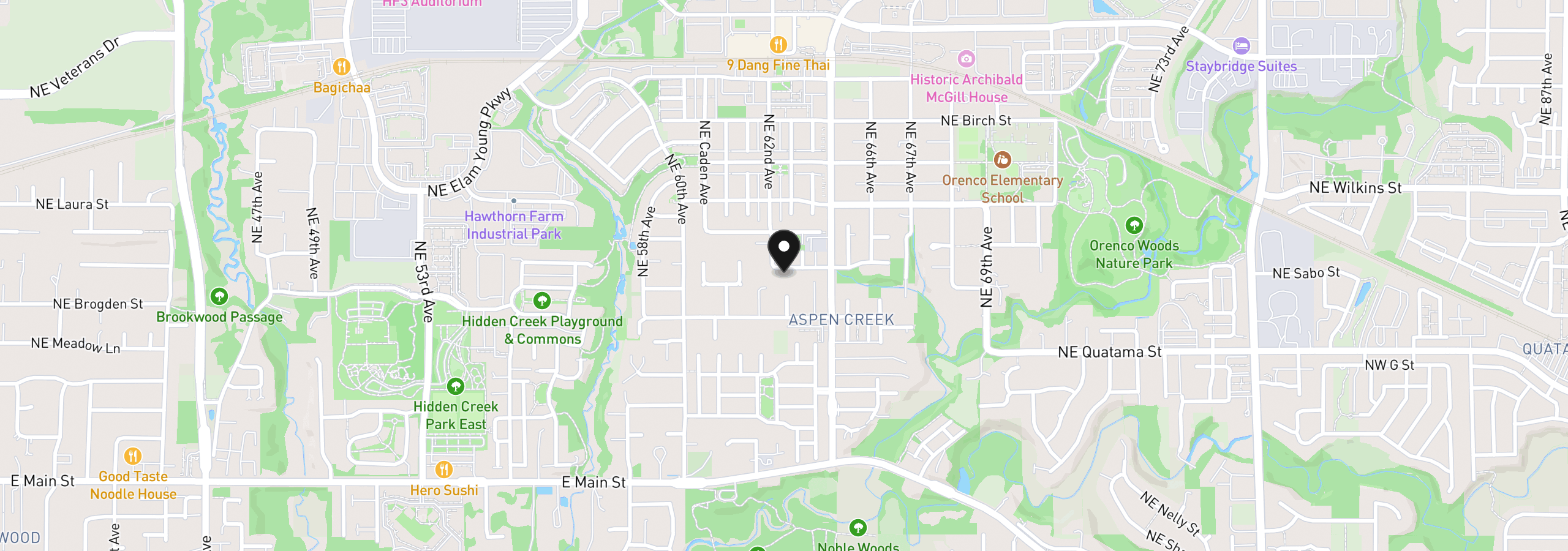 Map showing the location of 6374 NE Marina Ct, Hillsboro, OR 97124