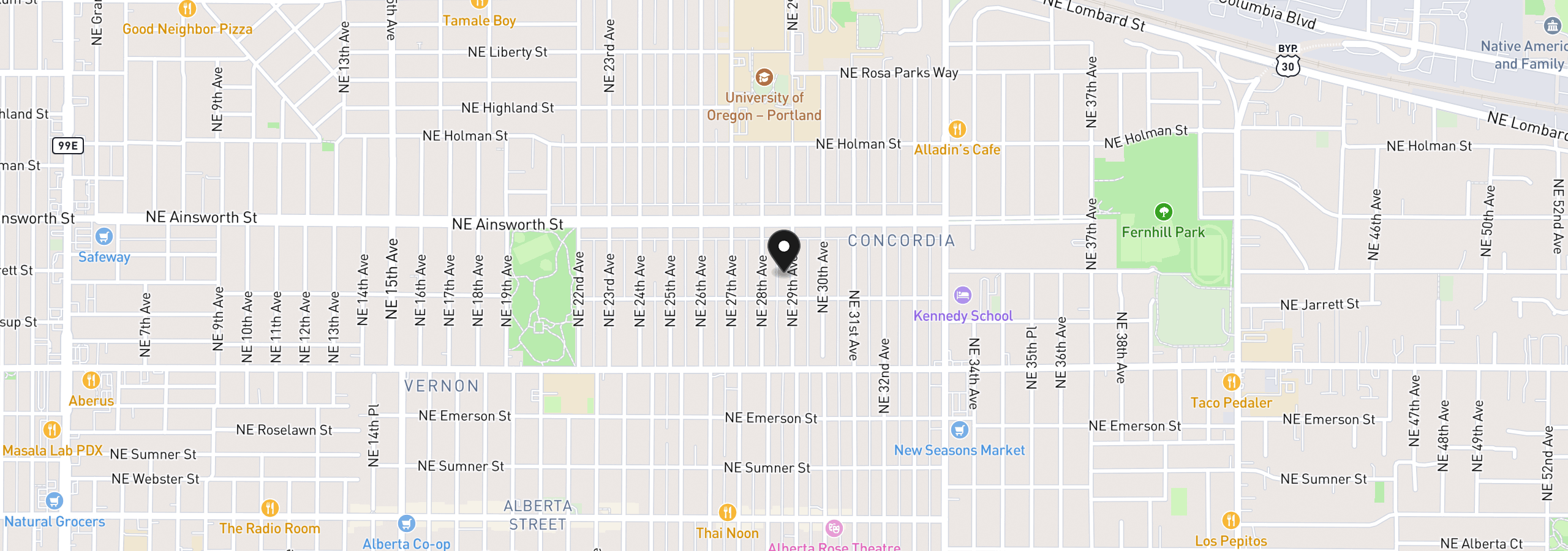 Map showing the location of 5837 NE 29th Ave, Portland, OR 97211
