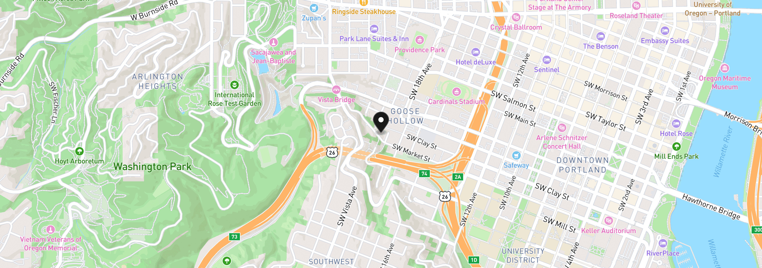 Map showing the location of 1923 SW Market Street Dr, Portland, OR 97201