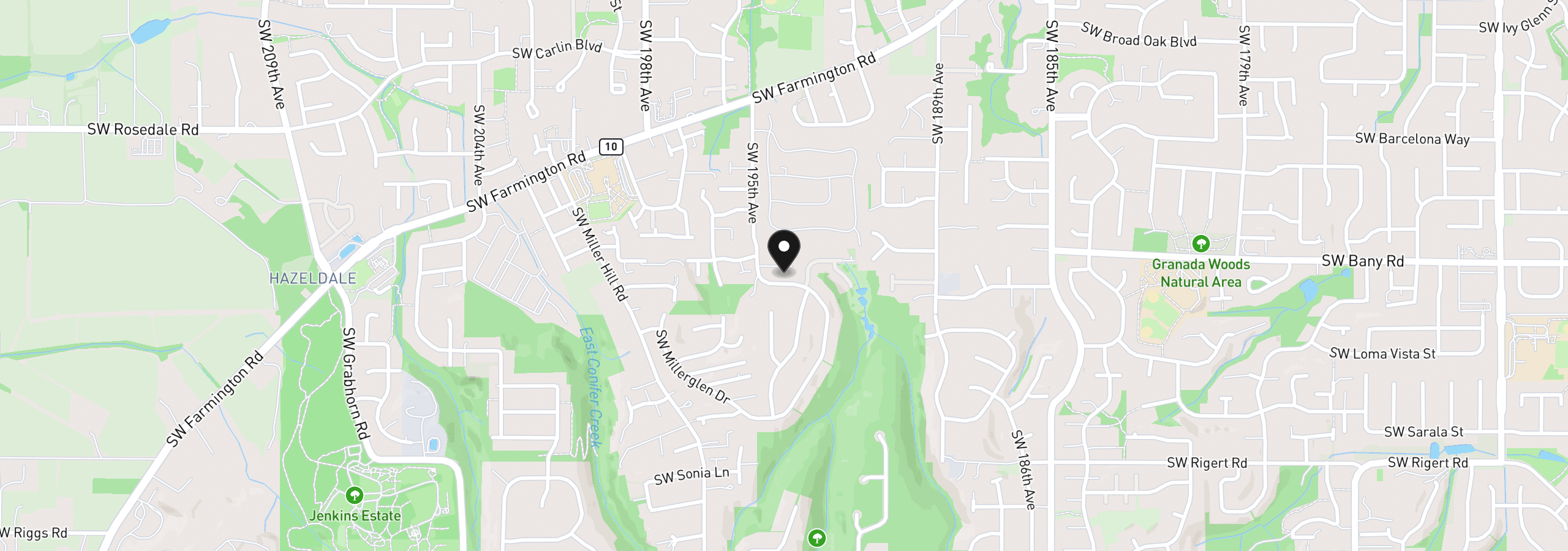 Map showing the location of 7406 SW Bayberry Dr, Beaverton, OR 97007