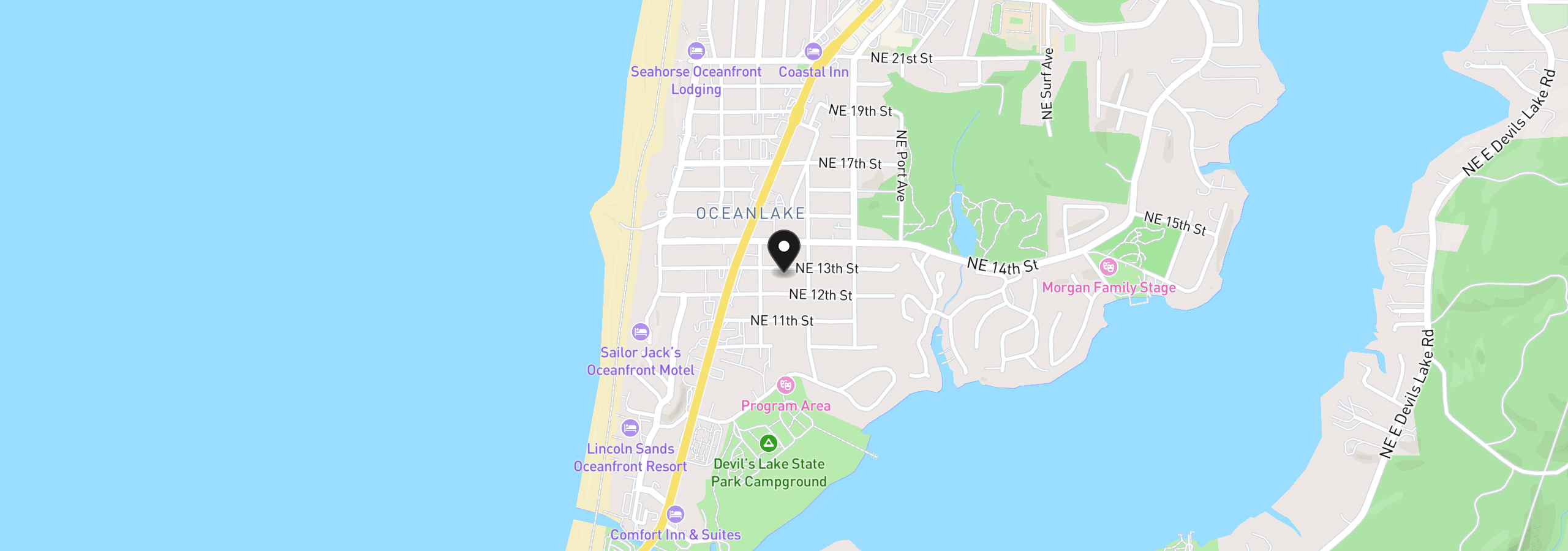 Map showing the location of 1610 NE 13th St, Lincoln City, OR 97367