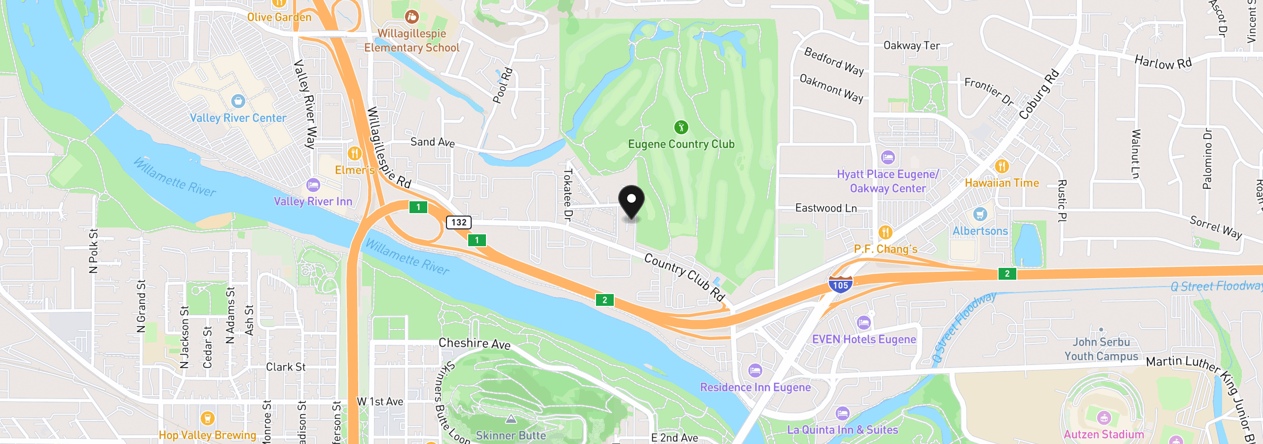 Map showing the location of 283 Country Club Rd, Eugene, OR 97401