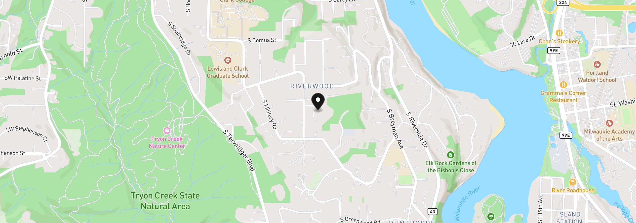 Map showing the location of 1510 S Buddington St, Portland, OR 97219
