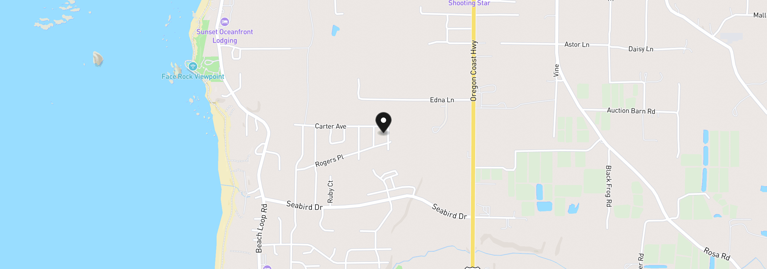 Map showing the location of 2653 Franklin Ave SW, Bandon, OR 97411