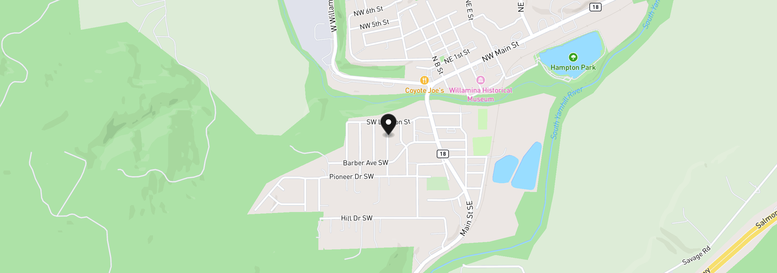 Map showing the location of 408 SW Oak St, Willamina, OR 97396