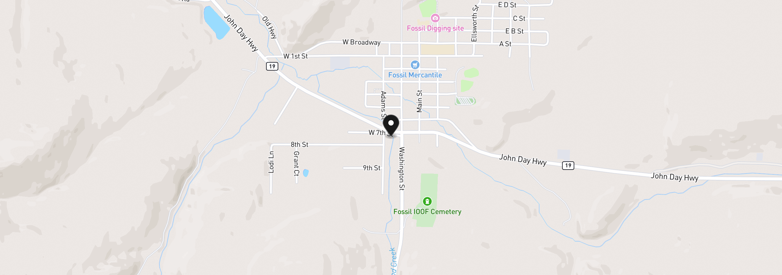 Map showing the location of 445 7th St, Fossil, OR 97830