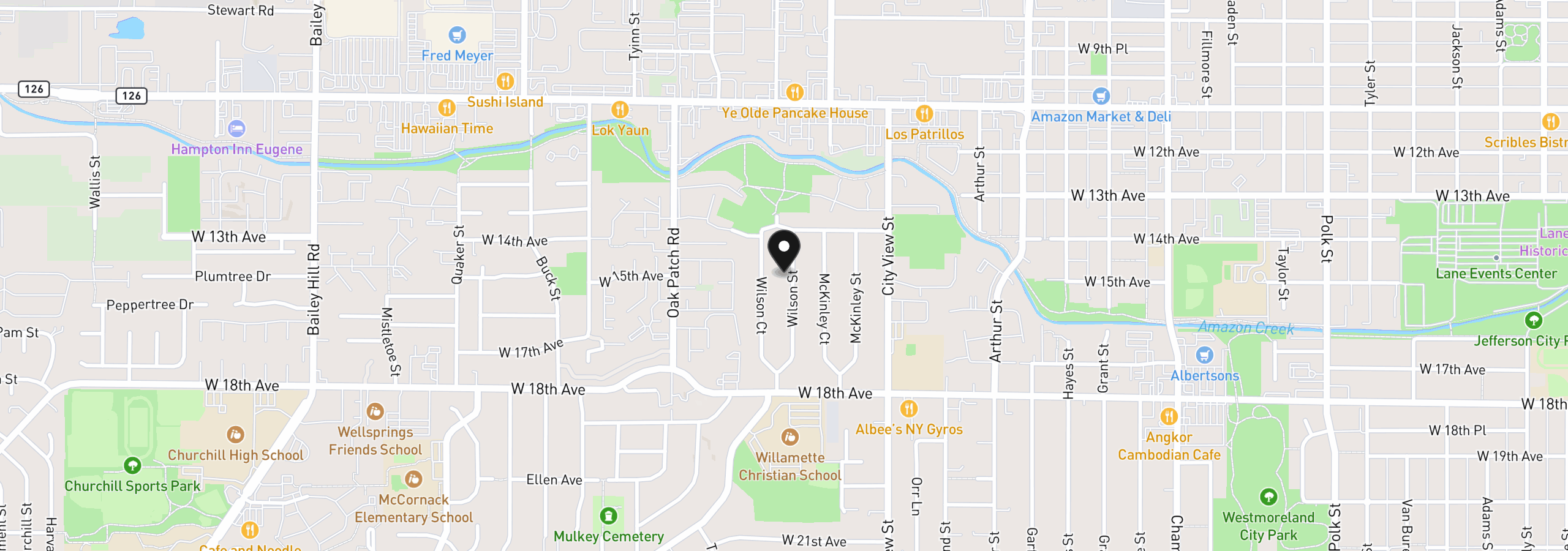 Map showing the location of 1510 Wilson St, Eugene, OR 97402
