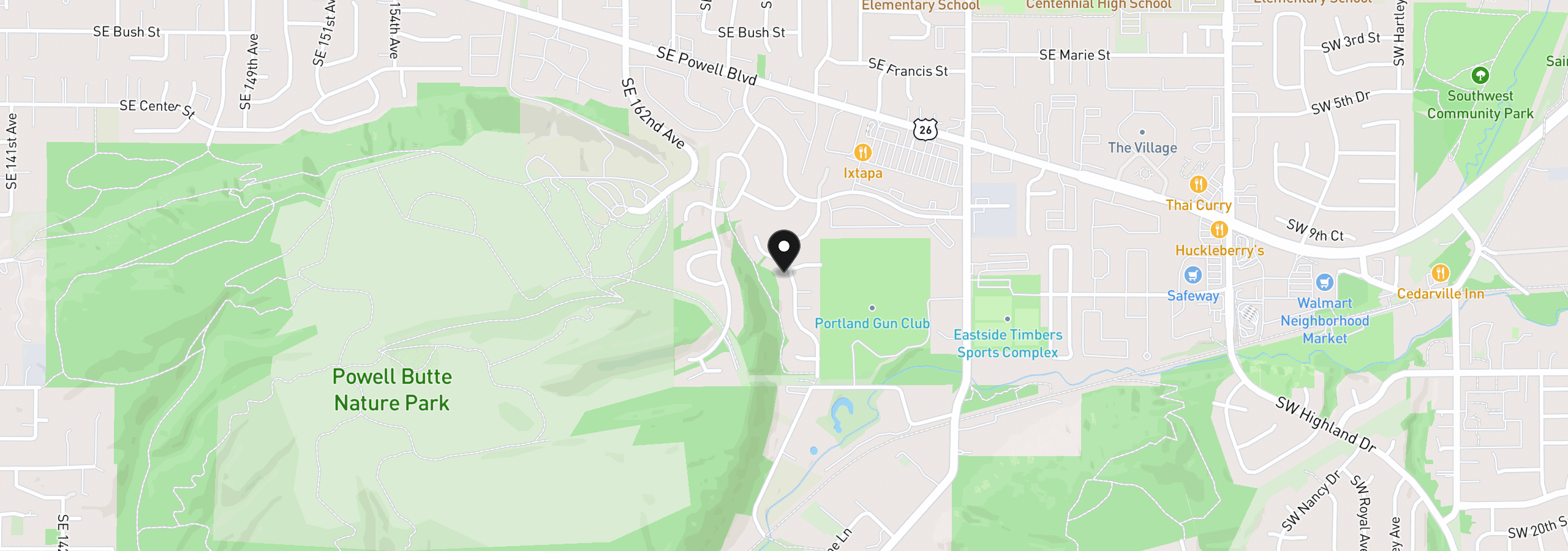 Map showing the location of 4619 SE Powell Butte Pkwy, Portland, OR 97236