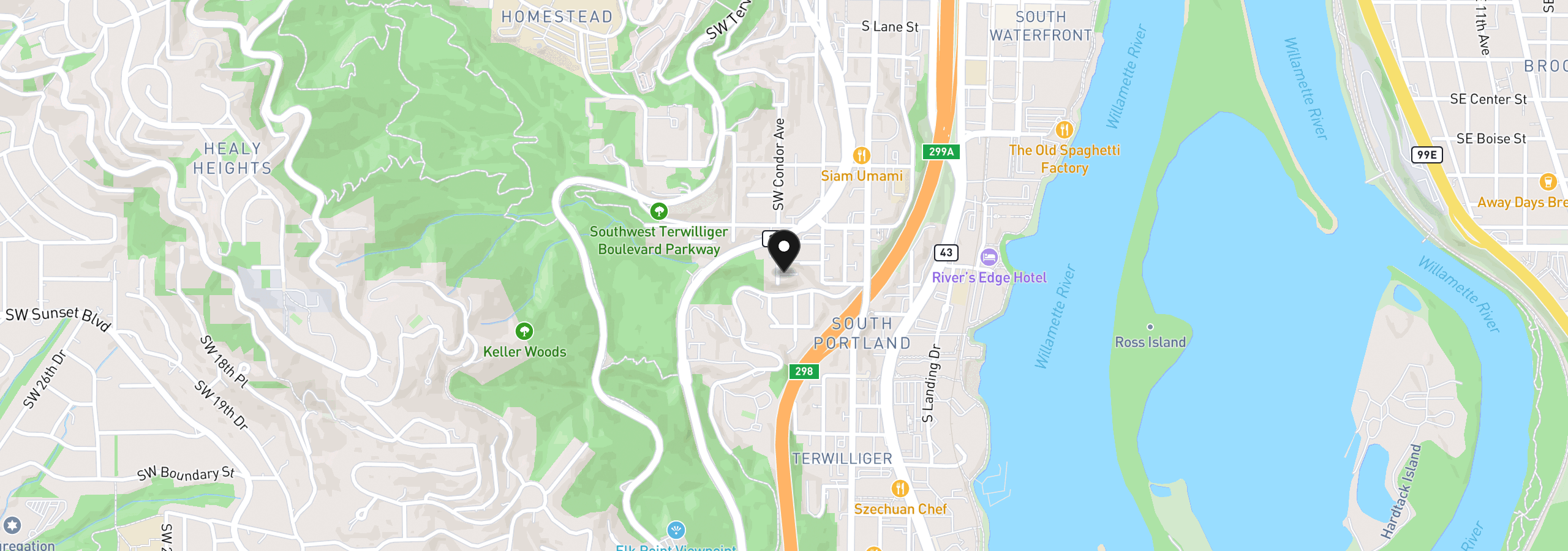 Map showing the location of 4642 SW Condor Ave 2, Portland, OR 97239