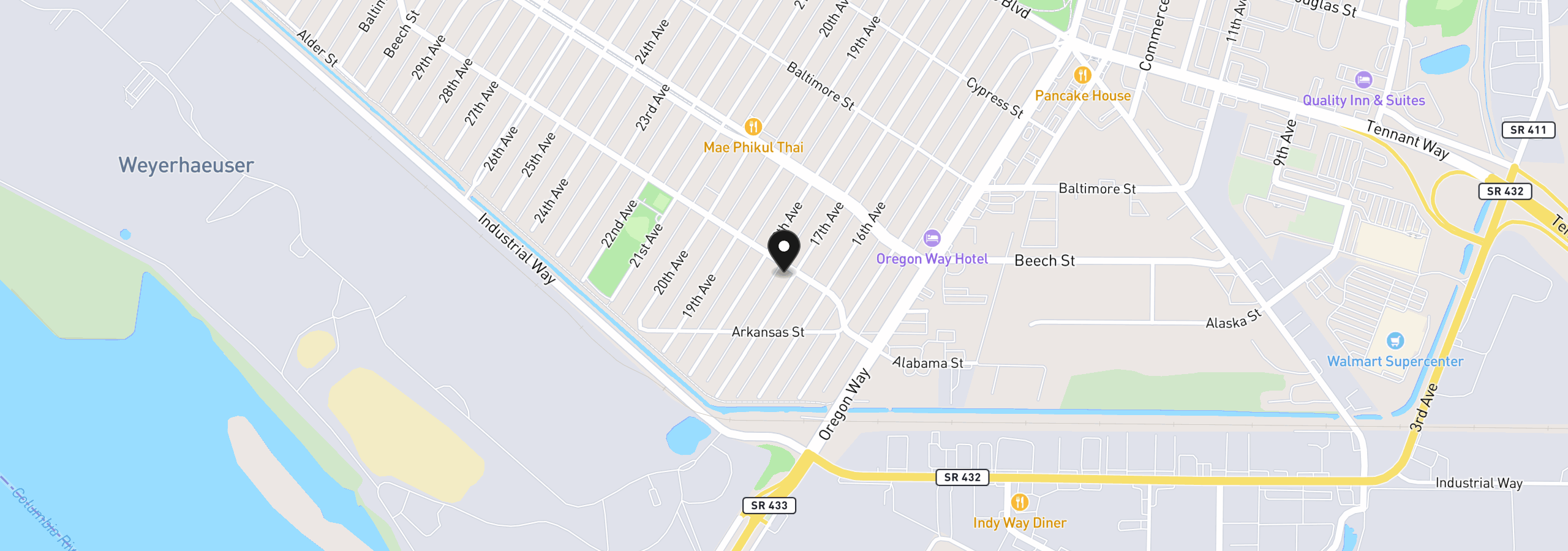 Map showing the location of 293 17th Ave, Longview, Wa 98632